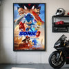 A movie poster for Sonic the Hedgehog 3 featuring Sonic and other characters in an anime style.