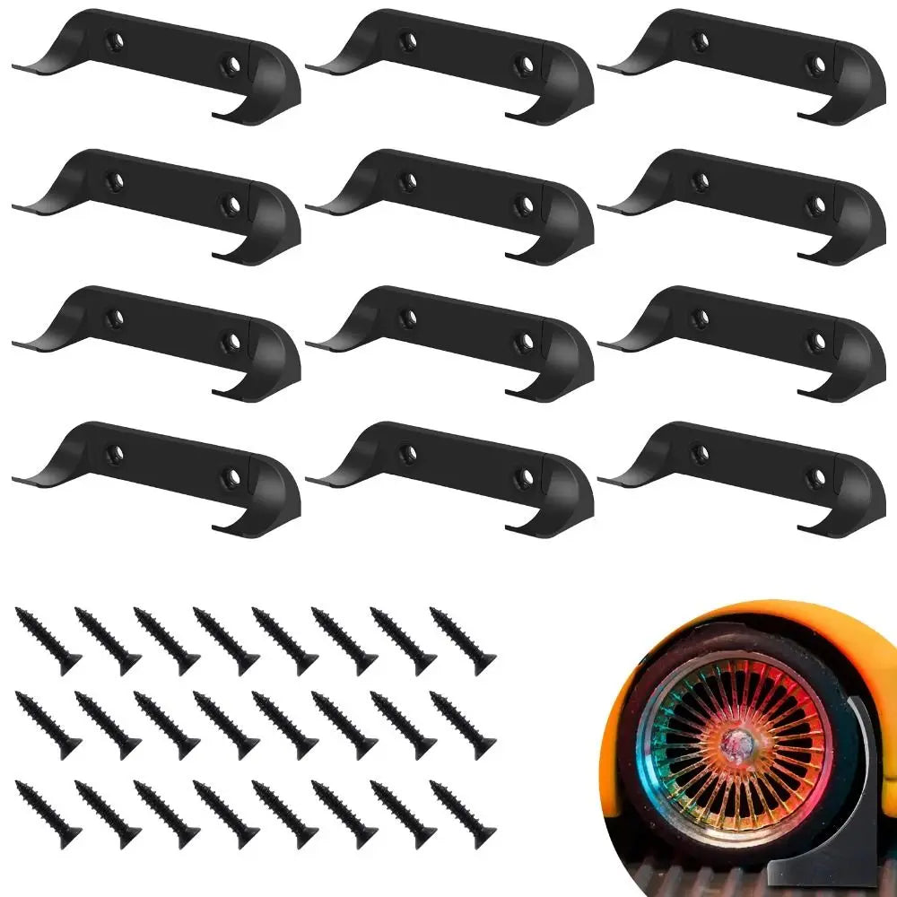 A set of black wall mount display holders for die-cast car models.