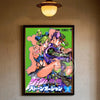 Anime poster featuring characters from JoJo's Bizarre Adventure in vibrant colors