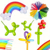 Multicolor latex modeling balloons and a hand pump with a rainbow background