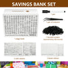 A savings bank set featuring a pen, a piggy bank, and blank stickers.