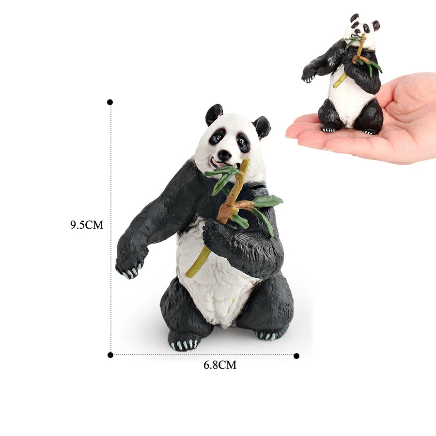 A realistic panda figurine showing a parent holding a baby panda, displayed against a white background.