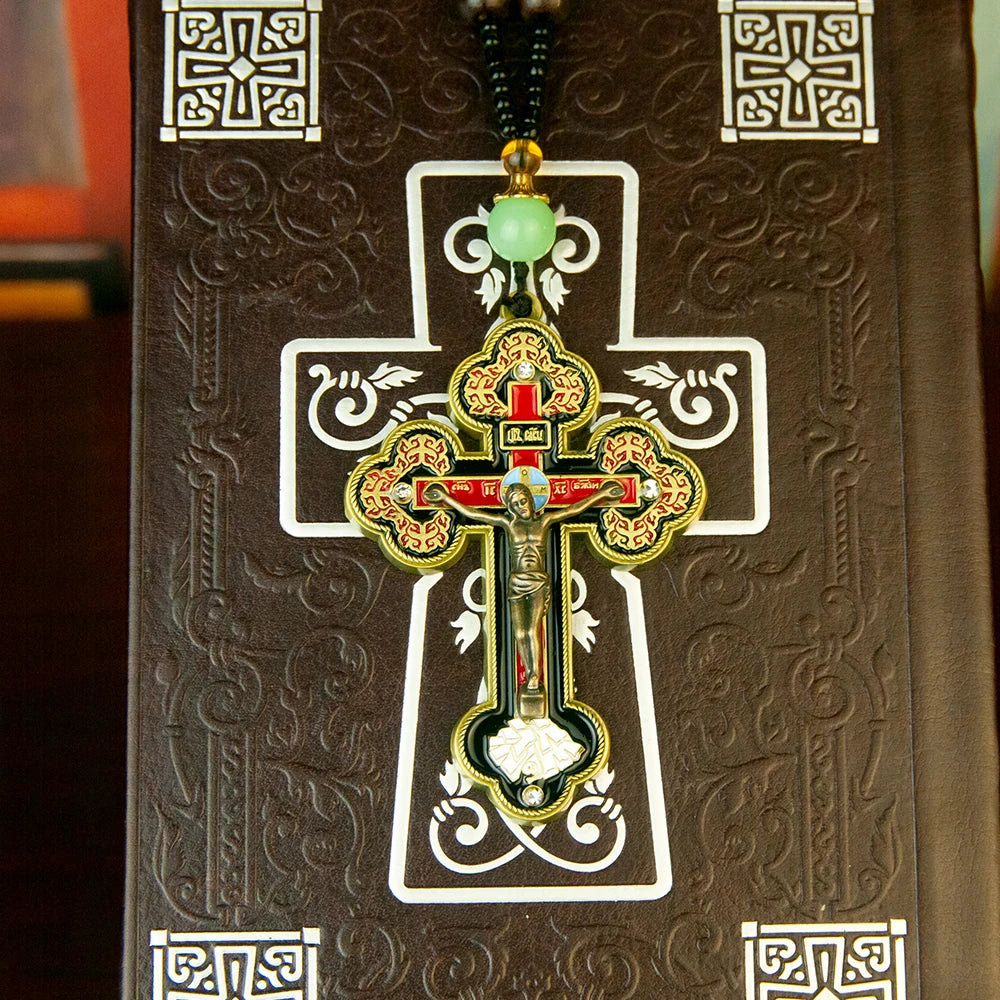 Orthodox Crucifix Cross Necklace with Rosary Beads