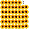 A row of yellow artificial sunflower heads used for DIY crafts and decor.