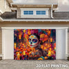 Oversize Day of the Dead sugar skull backdrop featuring a vibrant floral calavera design.
