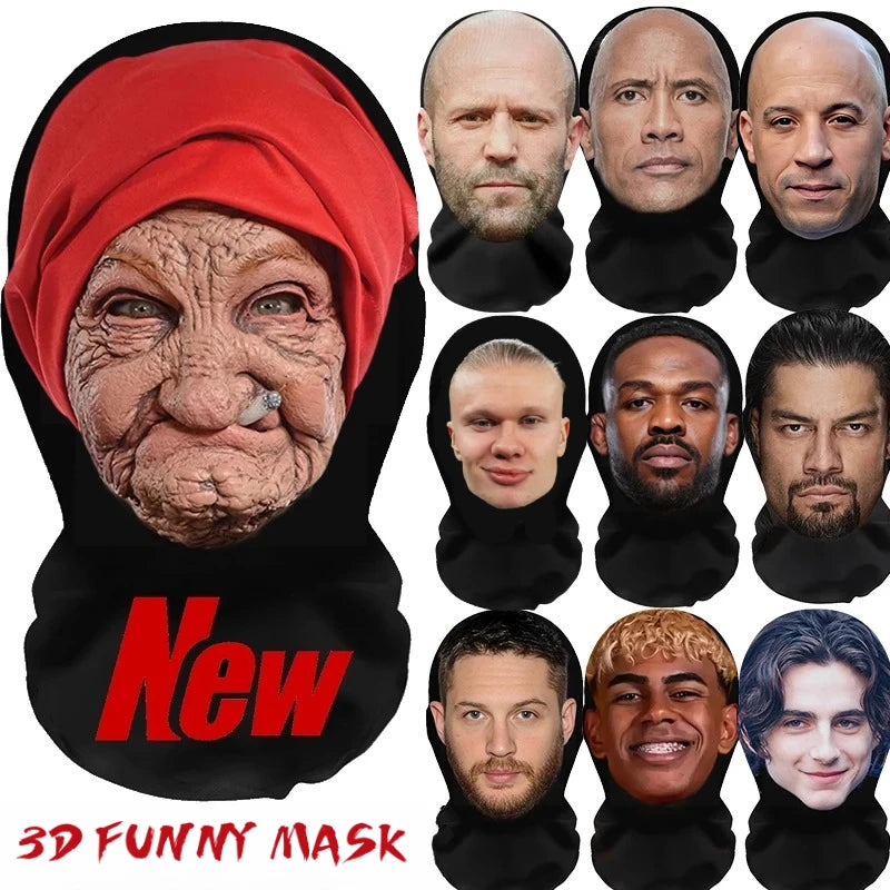 A collection of 3D funny masks featuring various realistic facial expressions and characters.