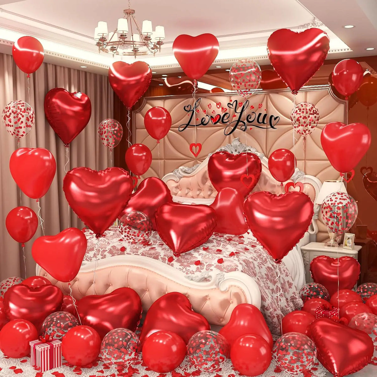 Romantic Foil Balloon and Rose Petal Set for Weddings & Anniversaries
