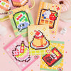 A collection of colorful pixel art die cut stickers featuring cartoon characters and designs on pink and light background pap