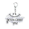 Silber-Acryl-Anhänger mit lächelndem Jesus und dem Text: Jesus liebt dich
