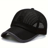 Black breathable mesh baseball cap shown from above with a curved brim.