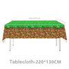 A green table covered with a brown checkered tablecloth, measuring 220cm by 130cm.