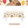 Tablecloth featuring a cute brown capybara character design for a birthday party