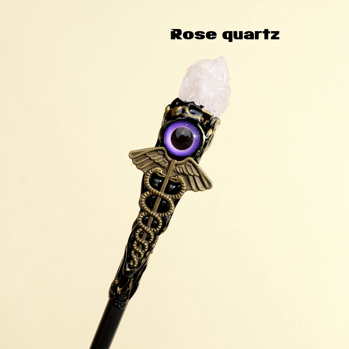 Natural Rose Quartz & Amethyst Evil Eye Crystal Wand
