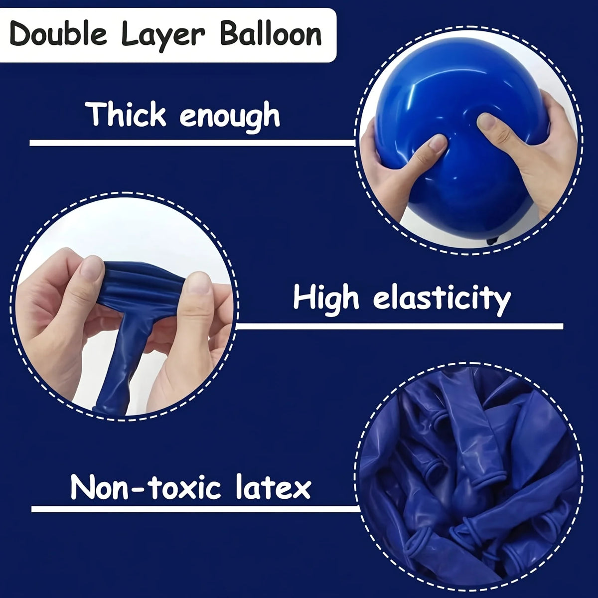 A close-up of a royal blue latex balloon showing its thickness and elasticity.