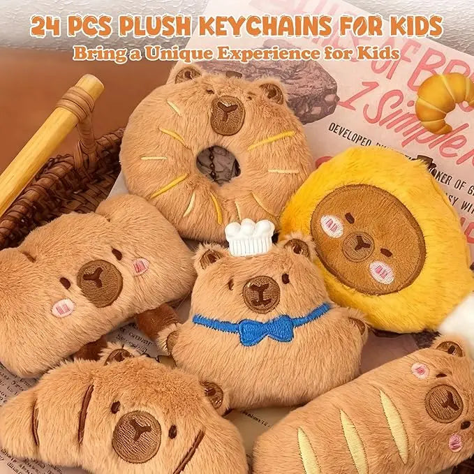 Adorable Plush Keychain Set – 24 Cute Backpack Charms for Kids and Party Favors