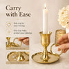 Vintage Gold Taper Candle Holder with Handle and Drip Tray