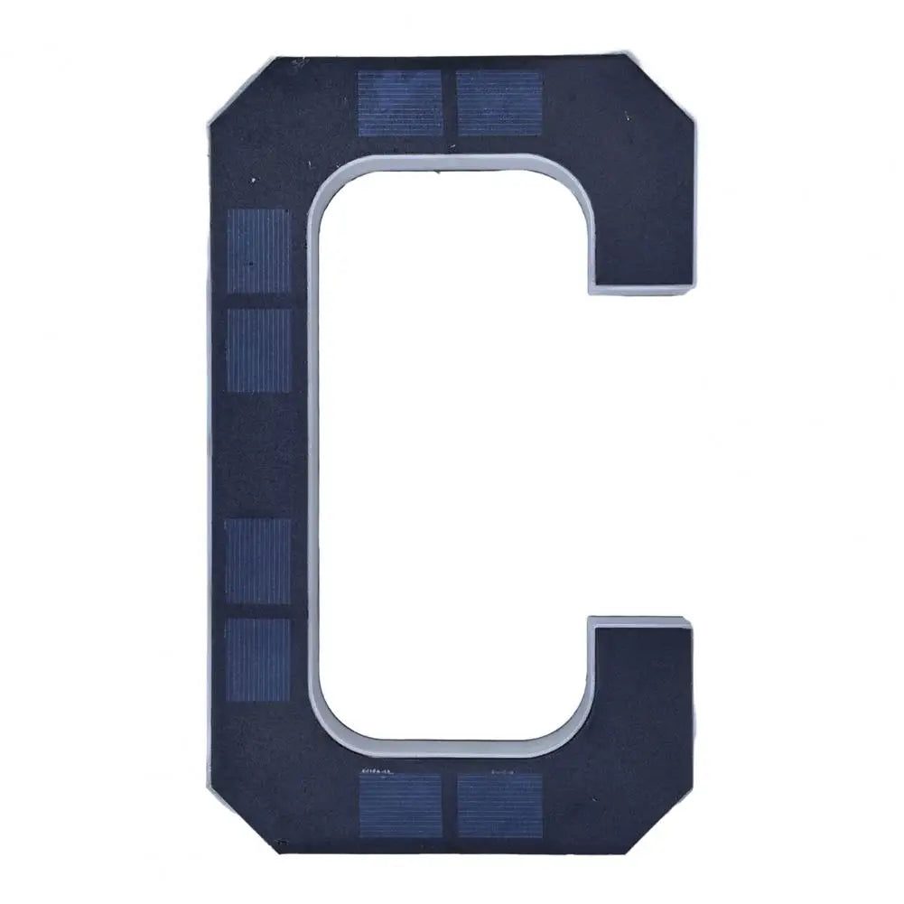 A dark blue solar LED house number sign shaped like the letter C with automatic dusk-to-dawn lighting.