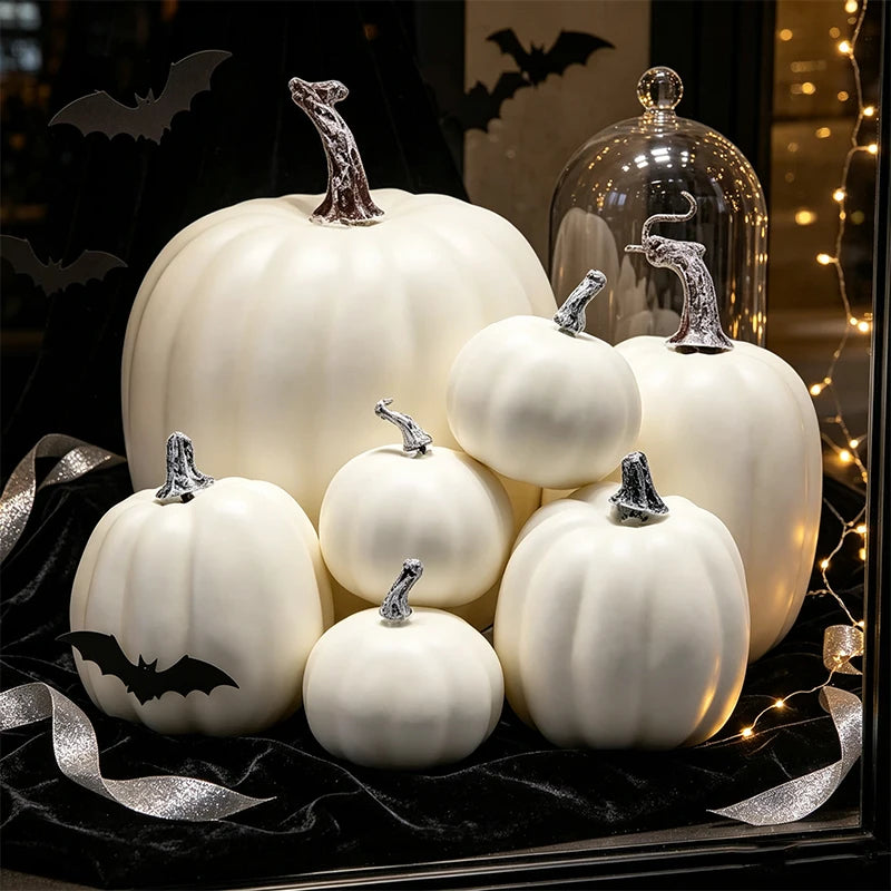 Set of 7 Artificial Pumpkins for Fall & Halloween Decor