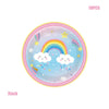 A set of 10 disposable paper plates featuring a rainbow and cloud design on a light blue plate.