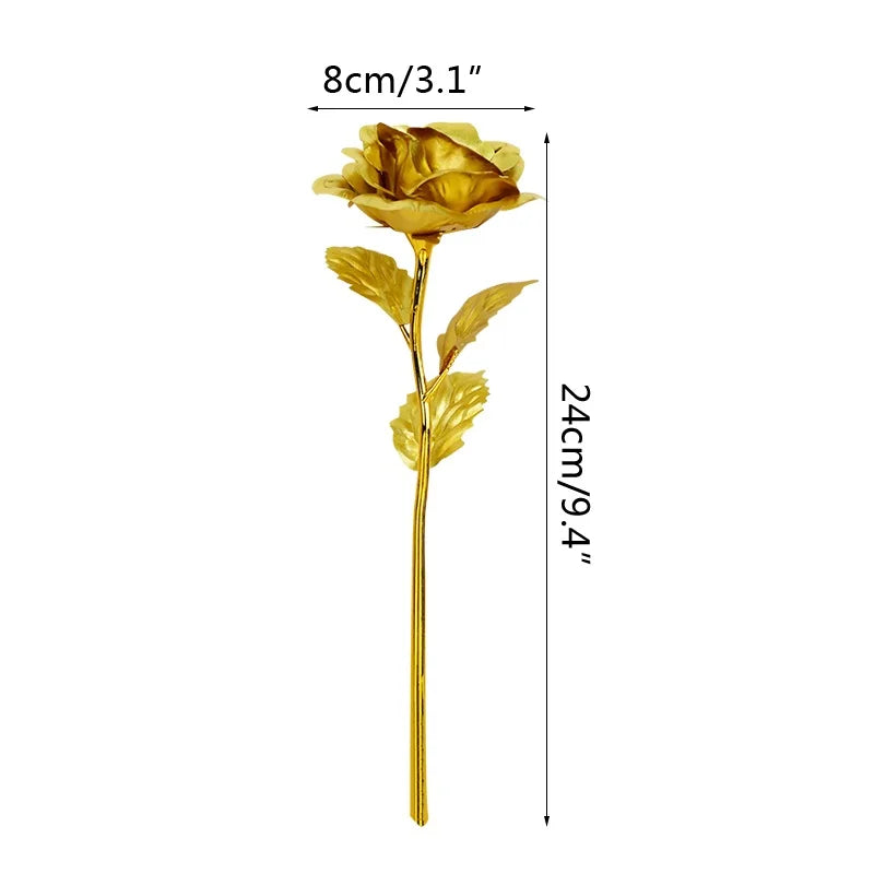 A single iridescent gold foil rose with a long stem, measuring 8cm/3.1 inches tall.