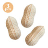 Three beige squishy food-shaped stress balls are shown individually against a white background.