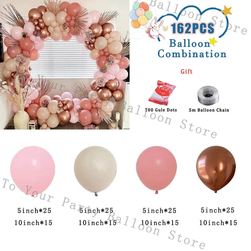 A balloon combination kit featuring pastel pink and white balloons, including various sizes and a 5m balloon chain.