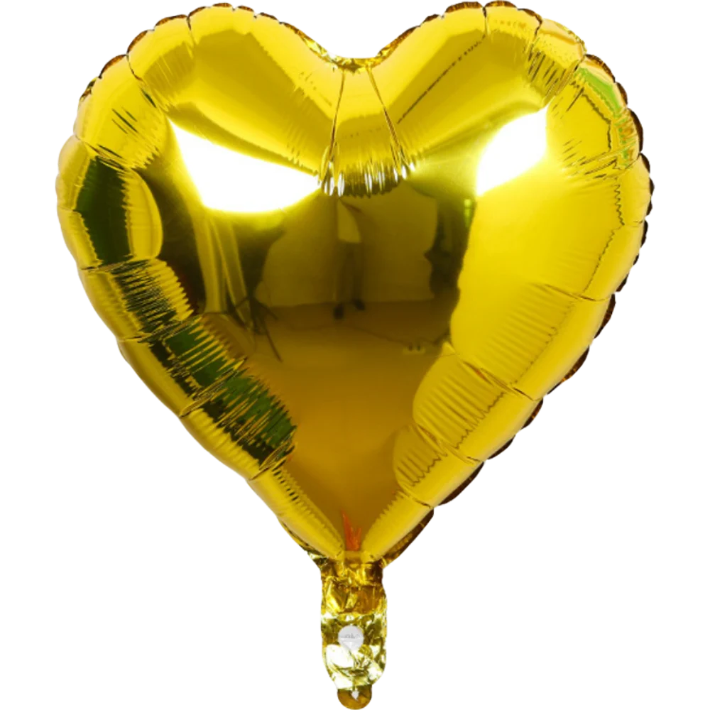 A golden heart-shaped foil balloon with a star design.