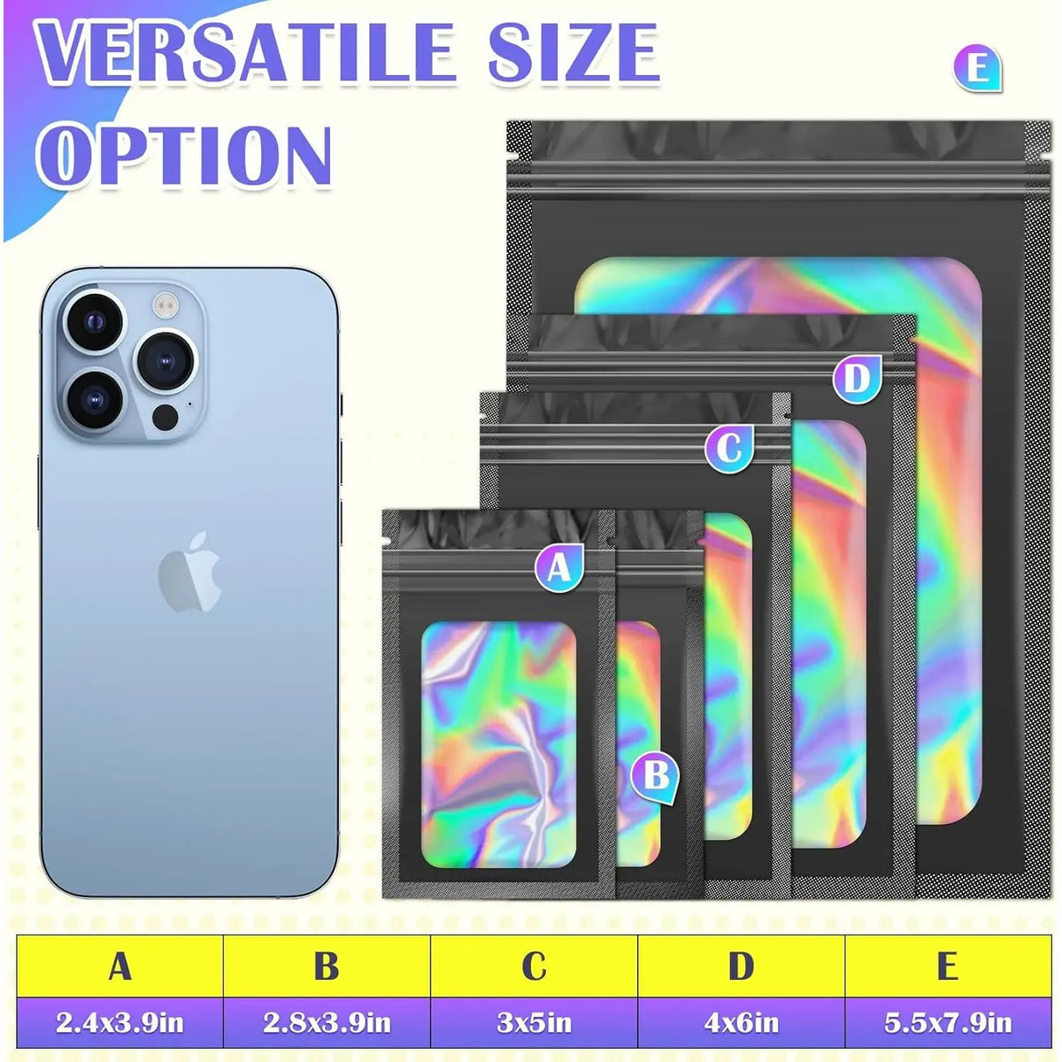 Option de taille polyvalente pour les sacs de stockage hermétiques à zip laser dans diverses dimensions.