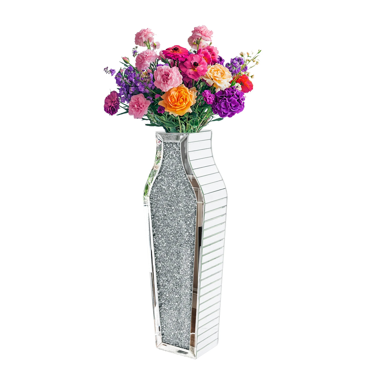 Crushed Diamond Mirrored Floor Vase
