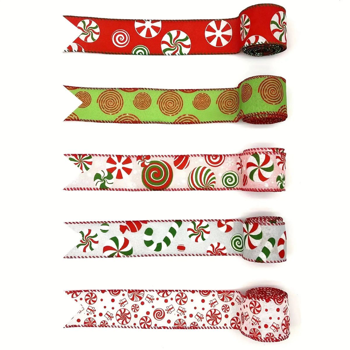 Red and white candy cane pattern burlap ribbon with wired edges for Christmas crafting