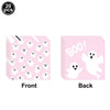 Pink ghost Halloween party tableware set showing front and back designs