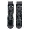 Pair of dark gray novelty crew socks featuring skull, alien, and tiger prints.