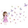 A watercolor illustration of a girl surrounded by falling butterflies and flowers.