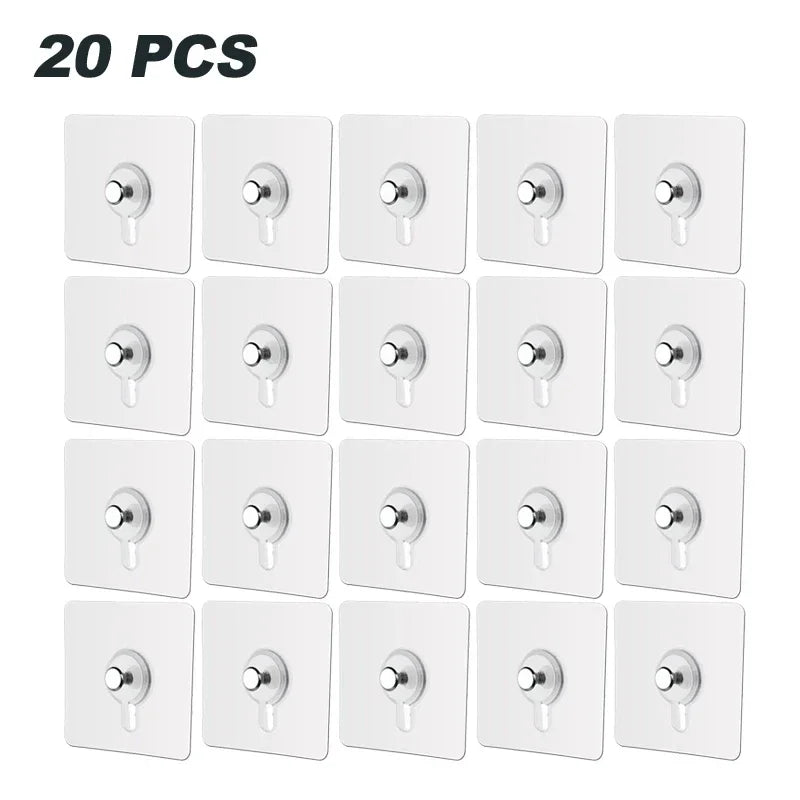 A set of 20 strong adhesive wall hooks designed for no drilling, waterproof, and removable installation.