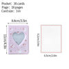 A pink photo card album binder showing a 3-inch card size and 18 pages.