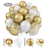 A collection of 30 pearl and gold confetti balloons in various sizes and colors.