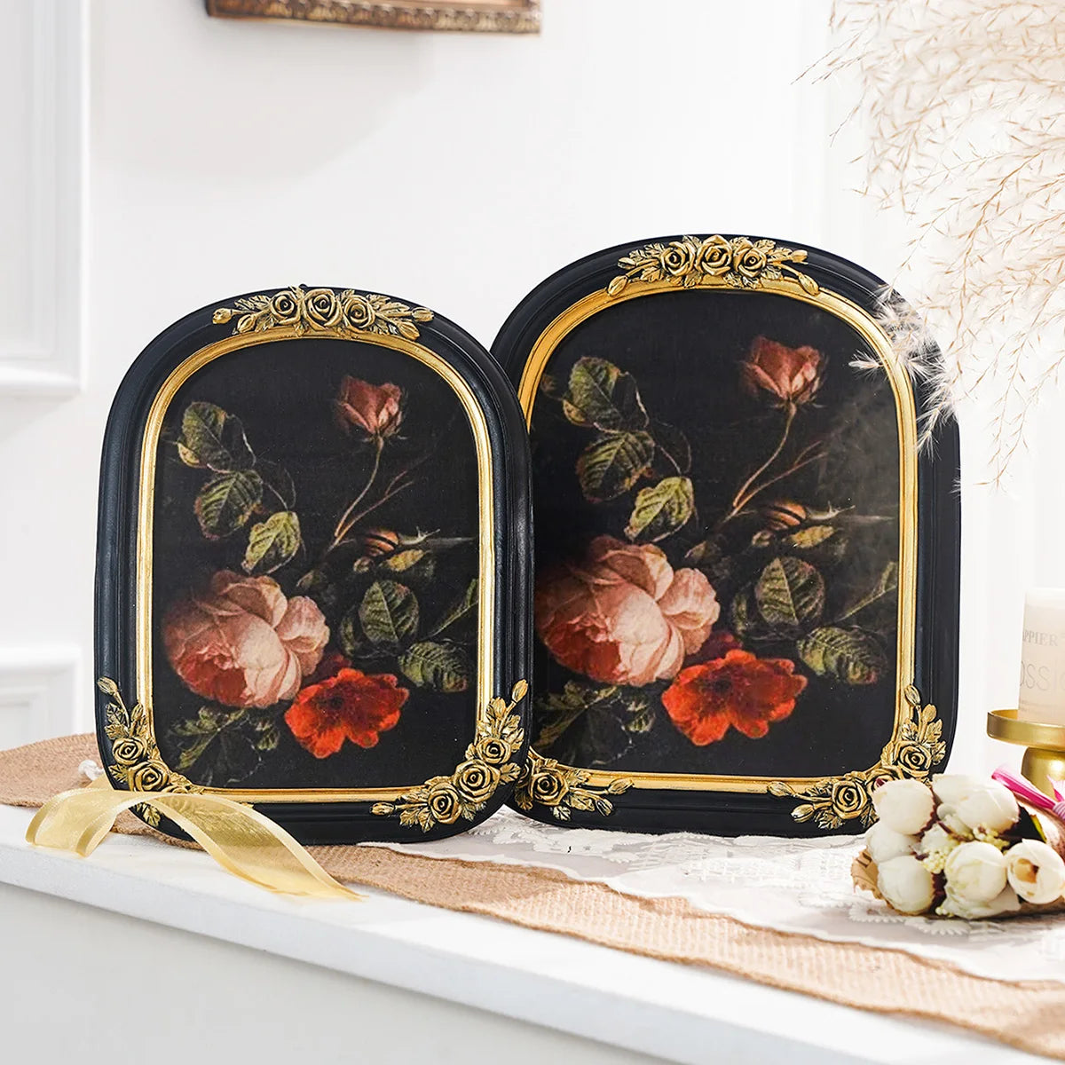 Antique Gilded Resin Photo Frame with Ornate Relief Design