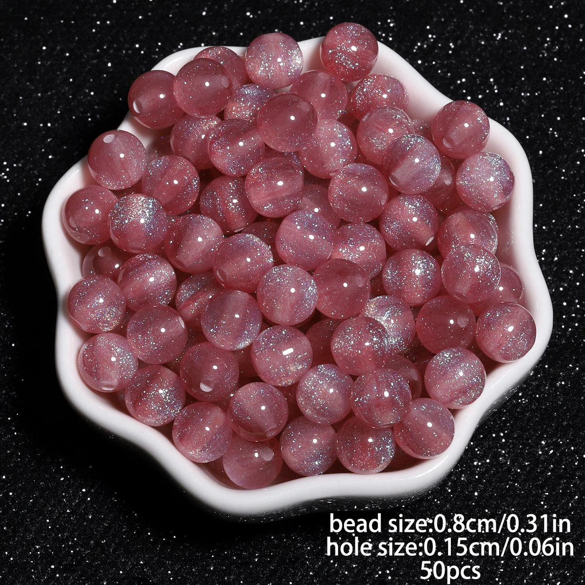 8mm Multicolor Glitter Resin Beads - 50 Pack for Jewelry Making