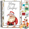 A festive spiral-bound book featuring a Christmas greeting card design with Santa Claus.