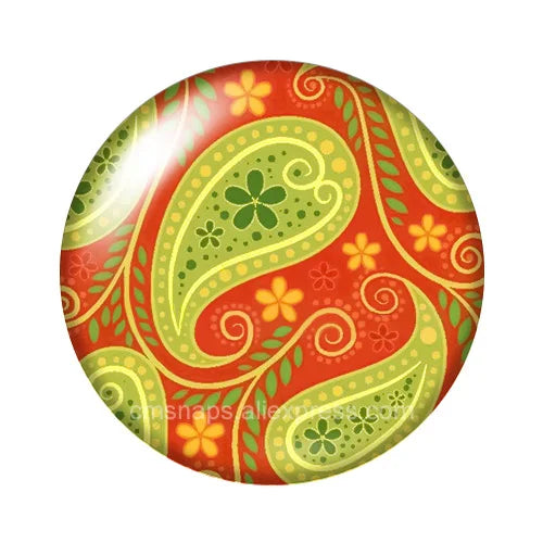 Round Leaf Pattern Flat Back Glass Cabochons for Jewelry Making
