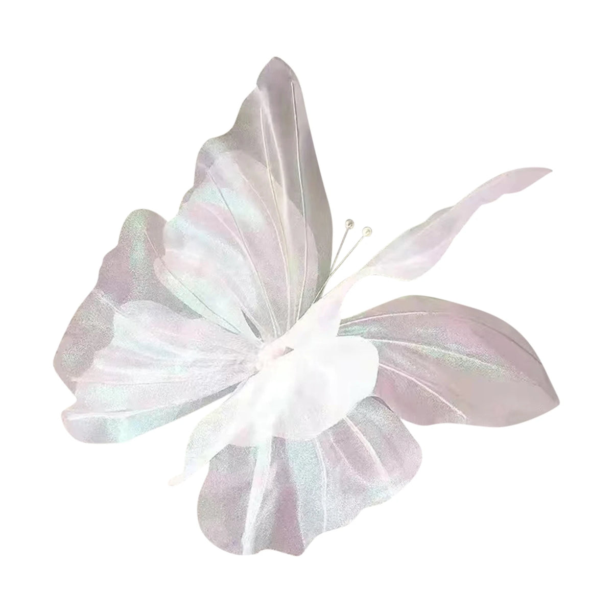 A delicate, translucent lavender and white mesh butterfly used as wall decor.