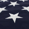 Close-up of a dark blue fabric featuring white embroidered stars in the pattern of an American flag.
