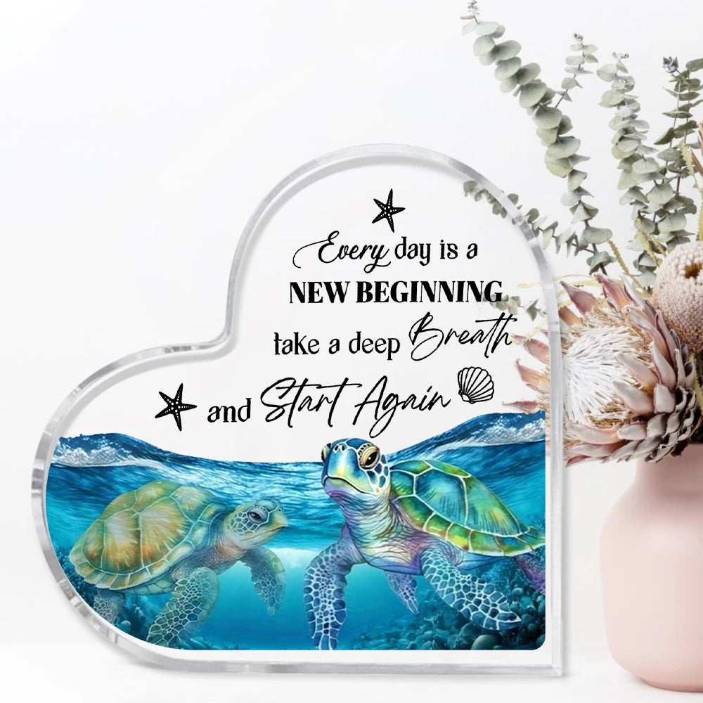 Acrylic tabletop decor featuring a blue sea turtle swimming underwater with green and yellow markings.