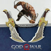 A miniature collectible sword of Kratos's katana is displayed above the God of War logo.
