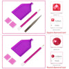 A set of square and round diamond tools for painting, including a purple plastic tray and various diamond tips.