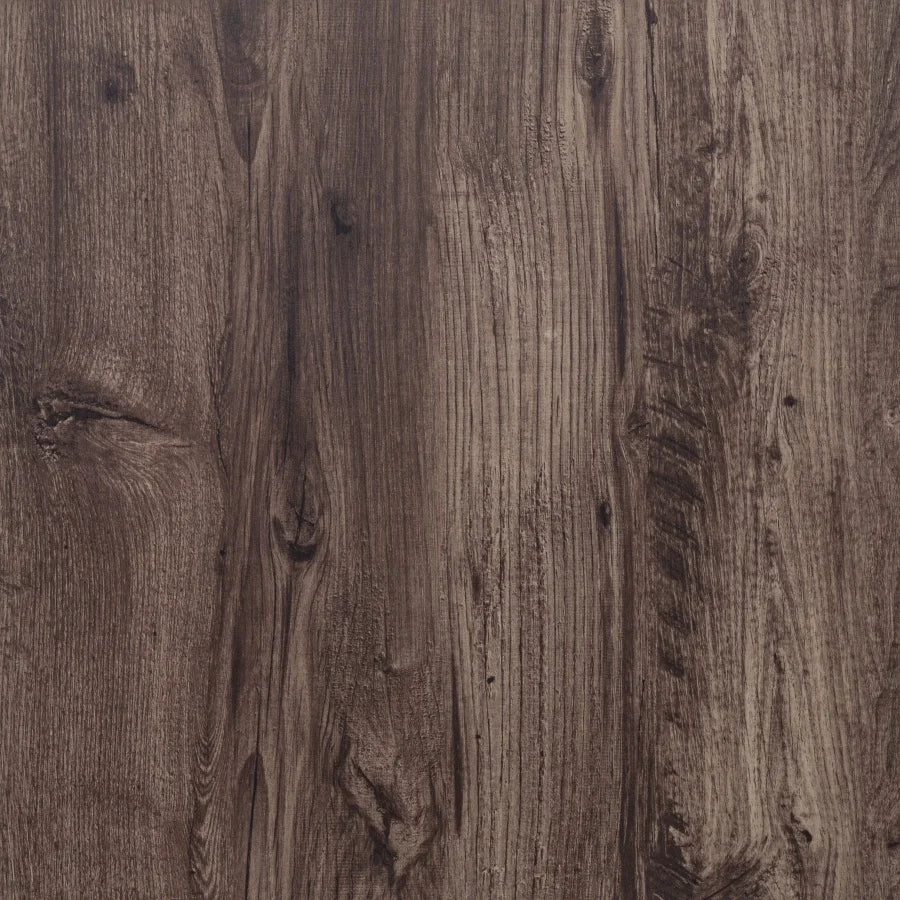 Close-up of dark brown wood grain wall tiles with visible vertical plank lines.