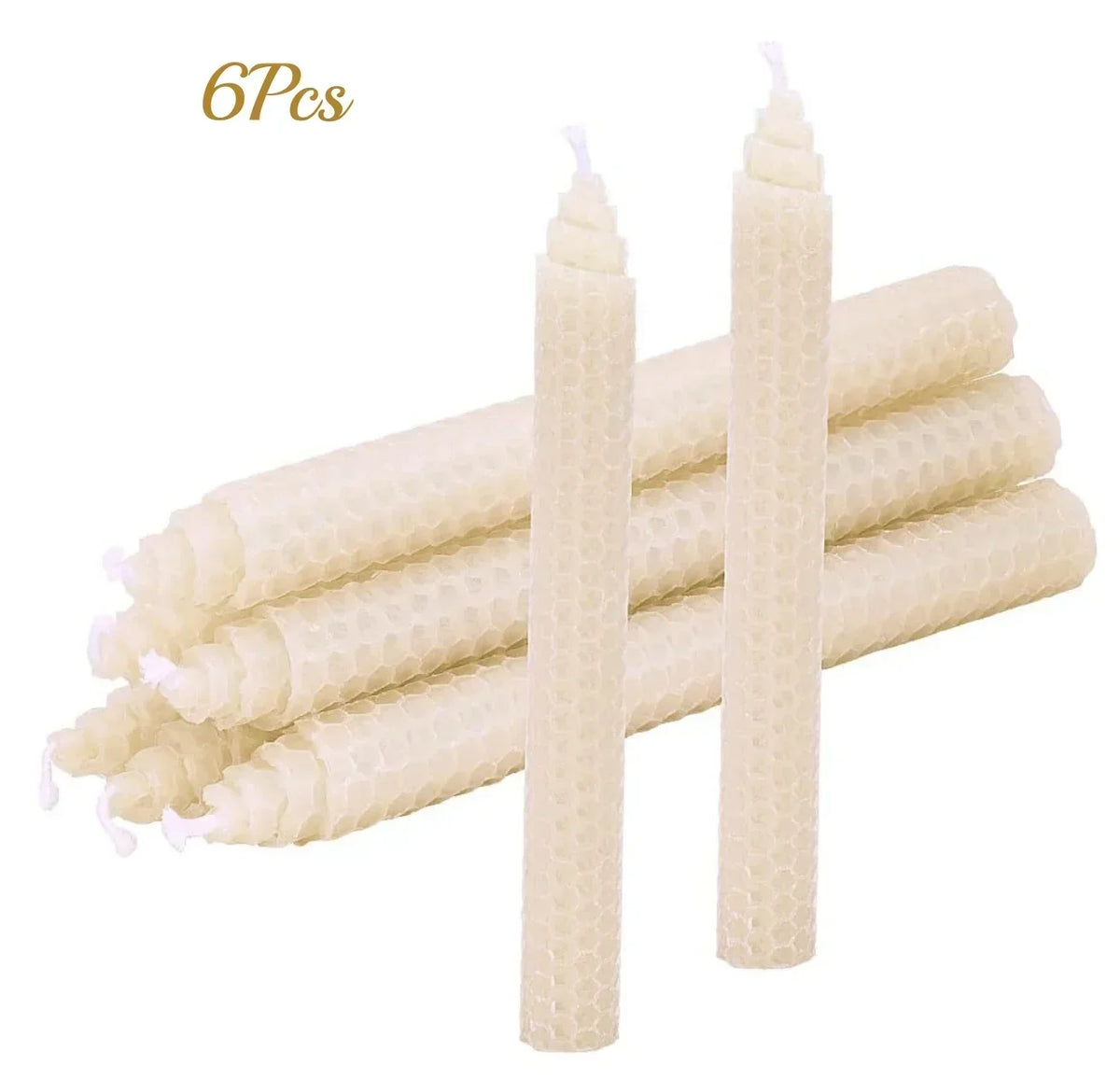 Hand-Rolled Beeswax Taper Candles with Honeycomb Design