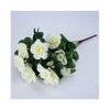 A bouquet of white artificial azalea flowers and green leaves for outdoor decoration