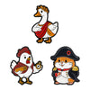 A set of enamel pins featuring cartoon cat designs with rude middle finger and daisy flower motifs