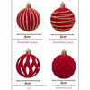 A set of six velvet Christmas hanging ornaments in various patterns including pumpkin, striped, hollow, and pineapple designs